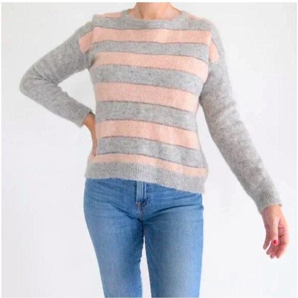 Immagini Grey & Pink Stripe Alpaca Wool Crewneck knit Sweater Pullover Italy M - Picture 1 of 11